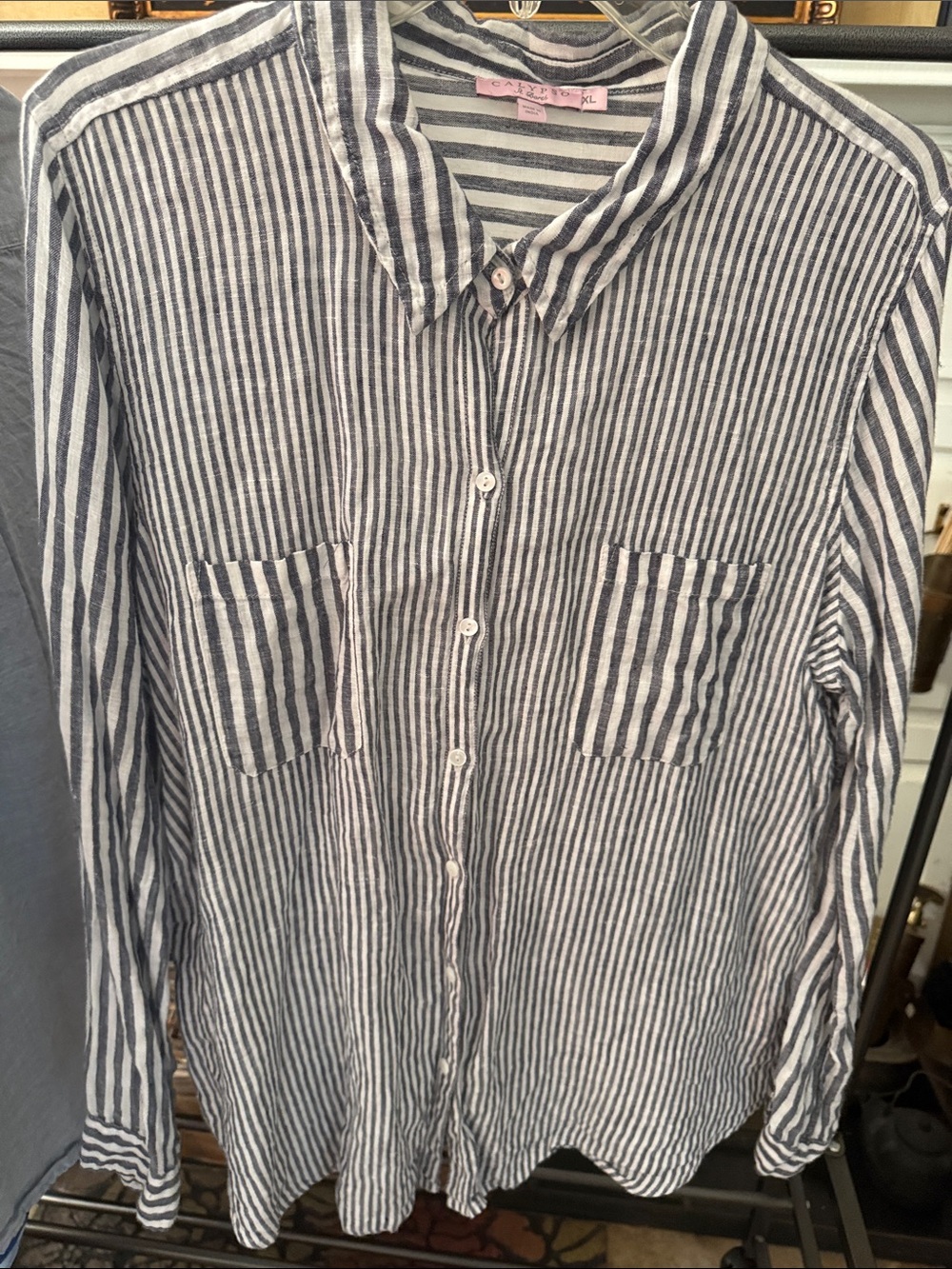 Calypso St. Barth Black and White Striped Button-Front Shirt